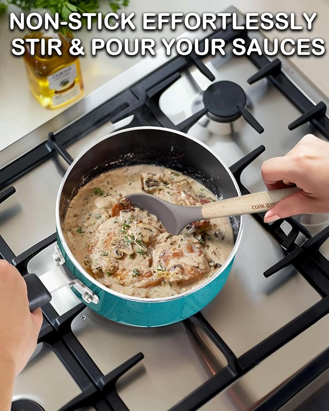 Cook N Home Basic 1 Quart Nonstick Saucepan with Glass Lid, Small Non Stick Aluminum Sauce Pan, Multi-Purpose Milk Chocolate Cooking Pot with Stay-Cool Handle, Turquoise | Nonstick Aluminum Sauce Pan, Multi-Purpose Milk Chocolate Cooking Pot with Stay-...