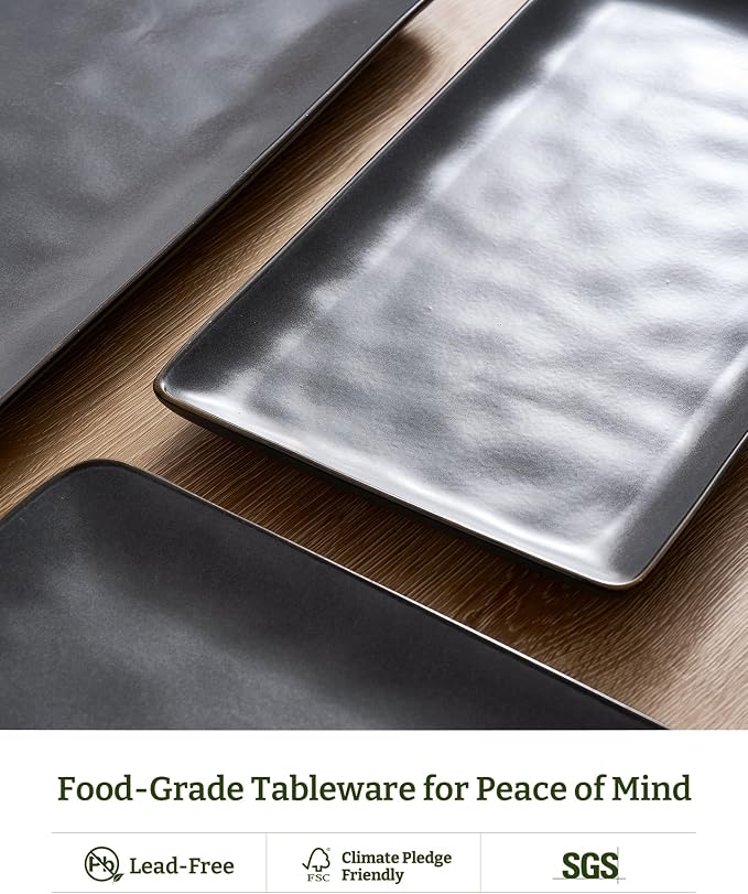 Famiware Serving Platters Set of 3 Sizes - Rectangular, Matte Dark Charcoal | 15.67"/14.1"/12.6" Fine Stoneware Serving Trays for Party, Entertaining for Food, Turkey, Cheese, Microwave Dishwasher Safe