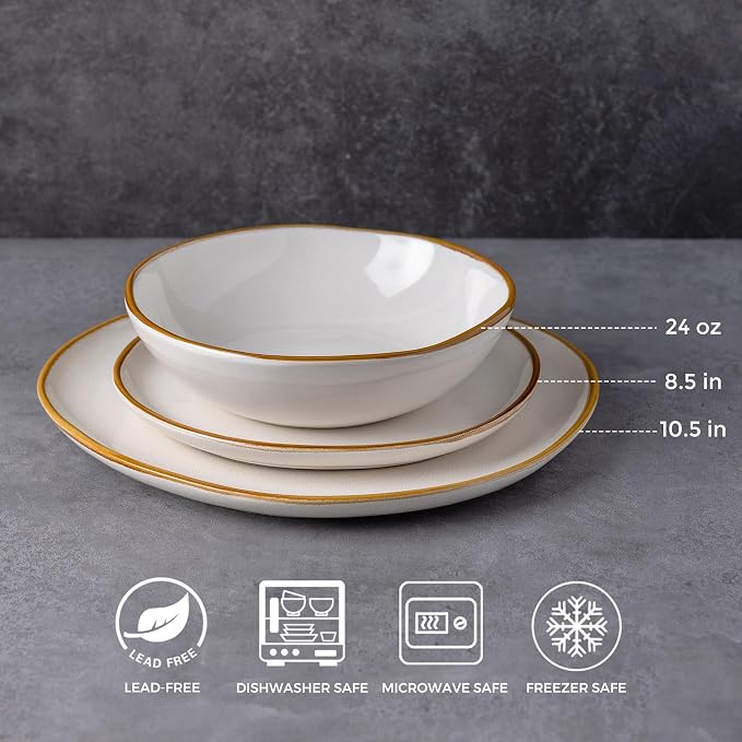 AmorArc Ceramic Dinnerware Sets for 4, 12Pcs Plates and Bowls Sets Dishes | Stoneware Handmade Reactive Glaze Dinner Set, Highly Scratch Resistant | Dishwasher & Microwave Safe Dishware