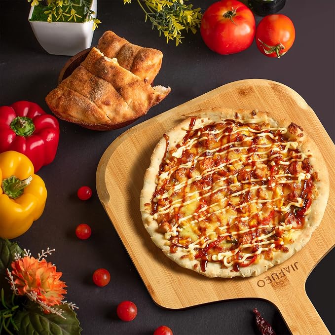Pizza Peel 12 inch, Bamboo Pizza Paddle Spatula | Wooden Pizza Cutting Board for Cheese Bread Fruit Vegetables, Multi-Purpose Oven Accessories for Baking Homemade