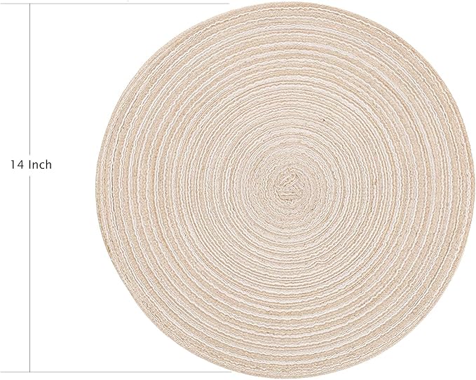 Topotdor 14 Inch Round Placemats Heat-Resistant Stain Resistant Anti-Skid Washable Polyproplene Table Mats Placemats (Beige, Set of 6)