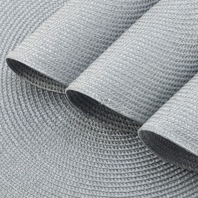 Winknowl Round Braided Placemats Set of 4 Washable Woven Heat Resistant Table Mats for Kitchen Dining Tables 15 inch Round Place Mats (Light Gray,4pcs)