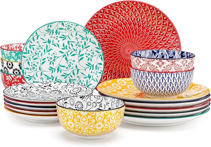 vancasso SELENE Plates and Bowls Set for 6, 18 Pieces Dinnerware Sets, Mircowave and Dishwasher Safe Dishes Set, Porcelain Muted Dinnerware
