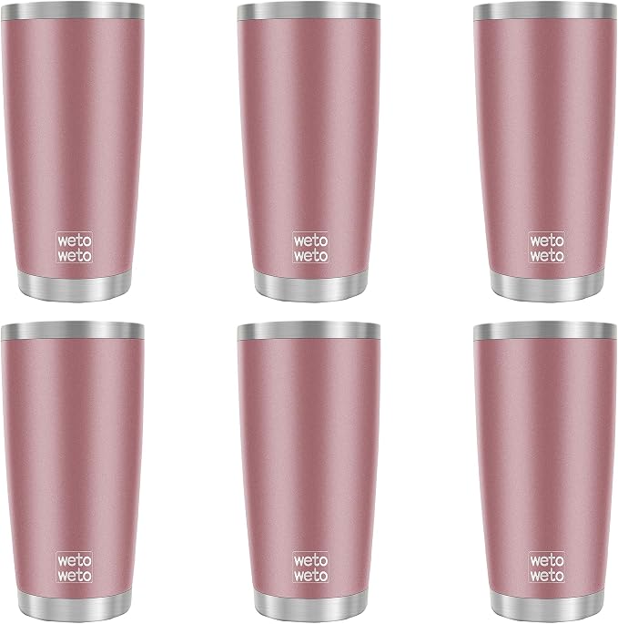 WETOWETO 20oz Tumbler, Stainless Steel Vacuum Insulated Coffee Travel Mug, Double Wall Powder Coated Insulated Coffee Mug Travel Mug with Lid Thermal Cup for Outdoor, Rose Gold, 6 Pack
