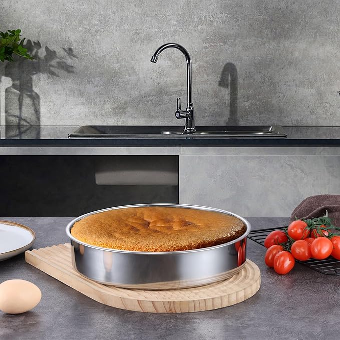 LIANYU Cake Pan 9 Inch Round, Stainless Steel Round Wedding Cake Baking Pan | Metal Birthday Baking Tin Oven Pan for Layer Cake Brownie Lasagna, Leak Proof, Dishwasher & Pot Safe
