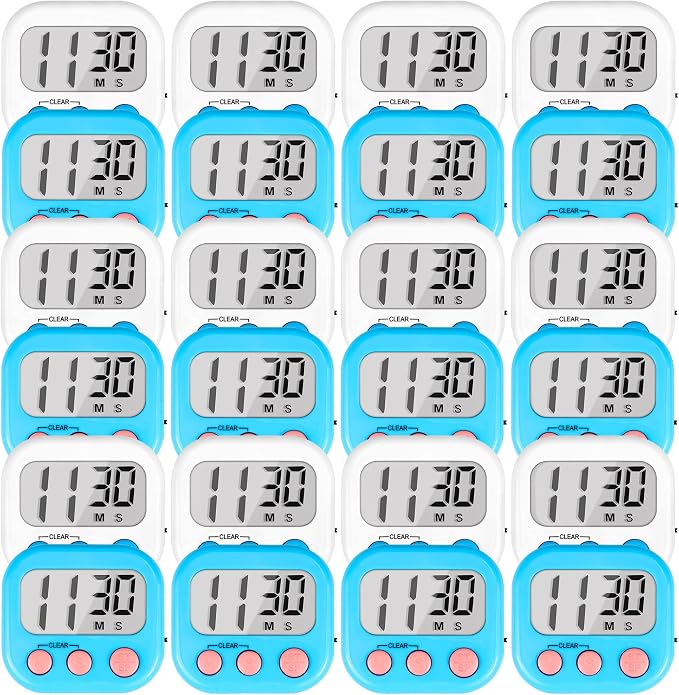 Timer for Kids Digital Kitchen Timers for Cooking- 24 Pack Blue White | Countdown Timer for Classroom Study Exercise Teacher Supplies, Strong Magnetic, Loud Alarm, Large Screen, Fast Reset, Memory