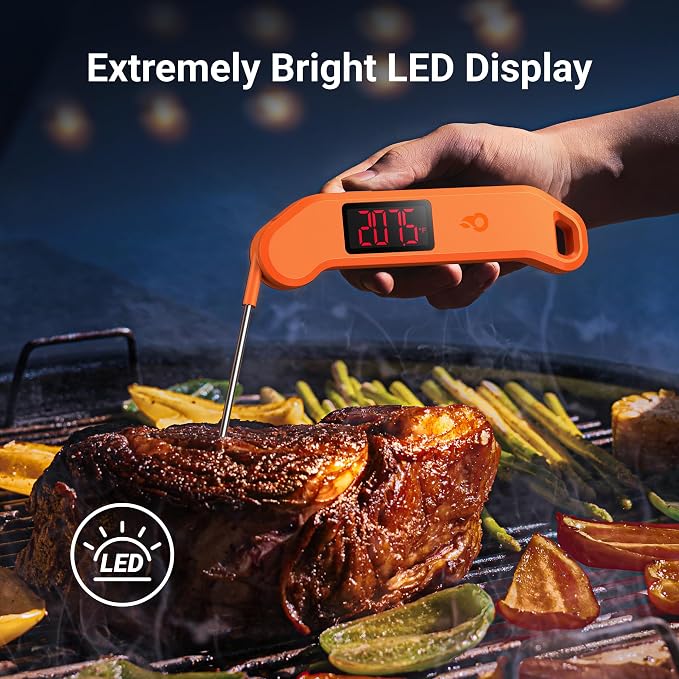 ThermoMaven 1 Sec Professional Digital Meat Thermometer, ±0.5℉ Accuracy | NIST&NSF Certified Food Thermometer, Auto-Rotate Bright LED Screen, Highly Waterproof for Grill BBQ, Orange