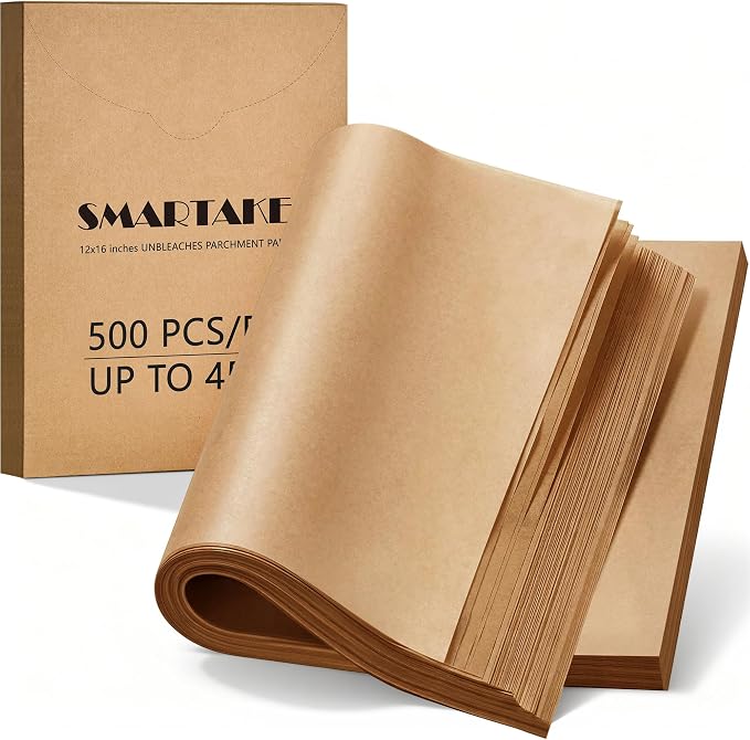 SMARTAKE 500 Pcs Parchment Paper Baking Sheets, Pre-Cut, 12x16 Inches | Unbleached Non-Stick Greaseproof Baking Paper, Oven Safe up to 450°F, for Frying Grilling Steaming Bread Cakes Cookies Meats