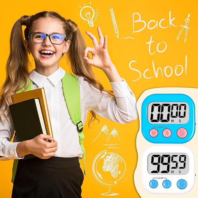 ZILLEEN Classroom Timer for Kids Teachers 2 Pack Digital Timers Blue White | Strong Magnetic, Large Screen, Big Button, Teacher Classroom Must Haves Kitchen Timers for Cooking Egg Exercise Study