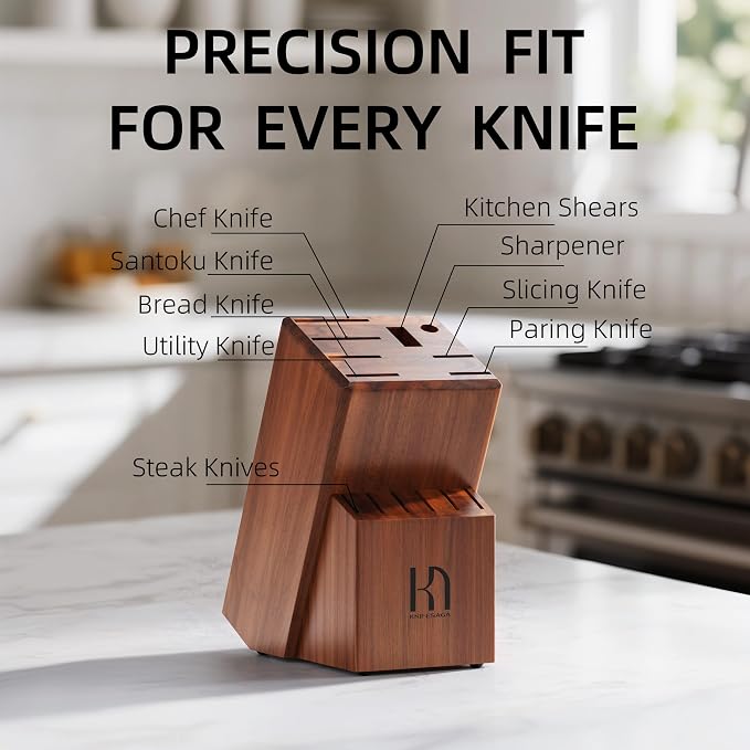 KnifeSaga 15 Pcs Japanese Knife Set with Sharpener, Premuim, Razor Sharp | Innovative Steel, High Carbon Stainless, Enduring Sharpness, Ergonomic Handle, Quality Acacia Wood Block, Full-tang, Gift Box