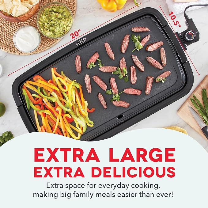 Dash Deluxe Everyday Electric Griddle, Removable Nonstick Plate, Red | Flat Top Grill with Drip Tray, Temperature Control, Large 20-Inch Cooking Surface for Pancakes, Eggs, Burgers, & Bacon
