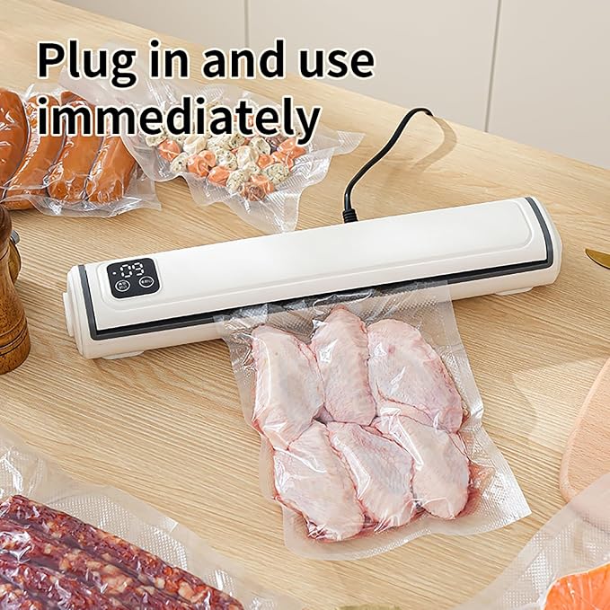 Vacuum Sealer with Compact Build, One-Touch Automatic Sealing Cycle (10-20 Seconds), Dry/Moist/Wet/Cold Food Modes, Includes 10 Vacuum Sealer Bags and Built-in Cutter for Easy Length Adjustment