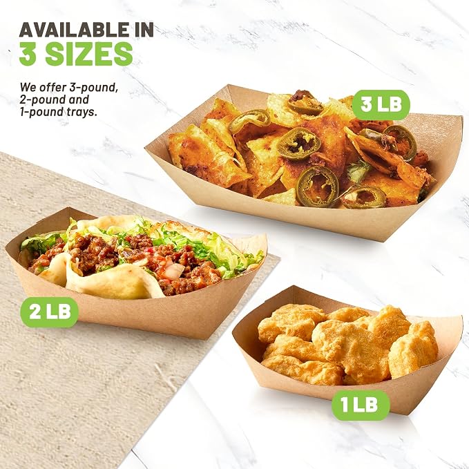 ZORRITA Paper Food Trays, 3 Lb, 100 Pack | Disposable, Kraft Paper, Nacho Trays, Food Boats, Taco Holders, Party Serving Baskets, For Hot Dogs Snacks Tacos Fries