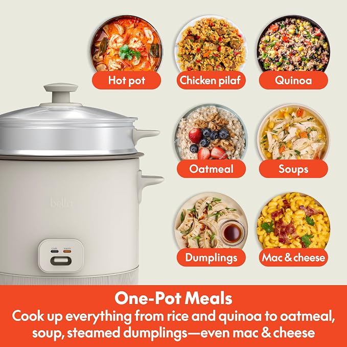 bella 16-Cup Rice Cooker and Steamer, Oatmilk