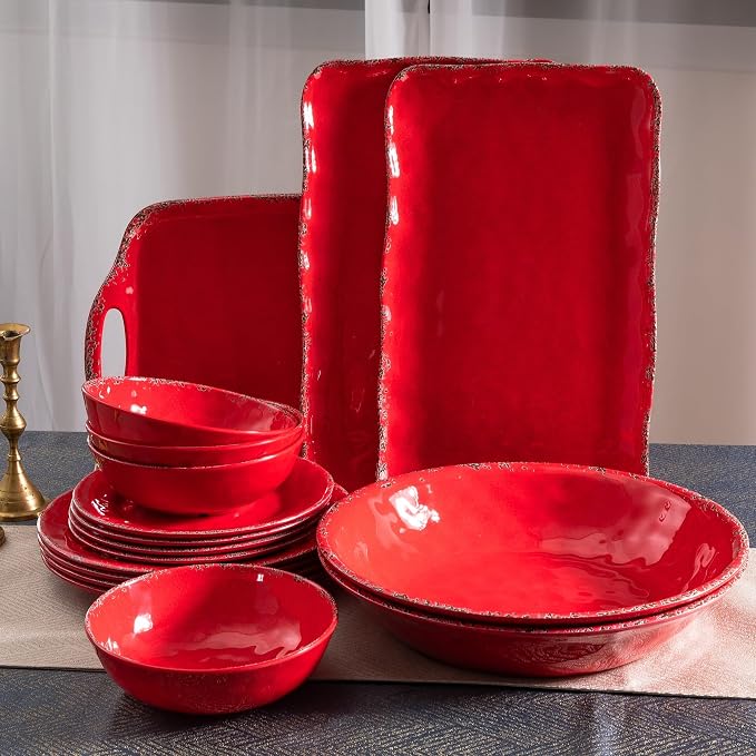13.75" x2.75'' Extra Large Melamine Serving Bowls, Set of 2, Christmas Bowls Set for Salad, Pasta, Fruit, Unbreakable Farmhouse Deep Bowl. Durable and Dishwasher Safe, True Red