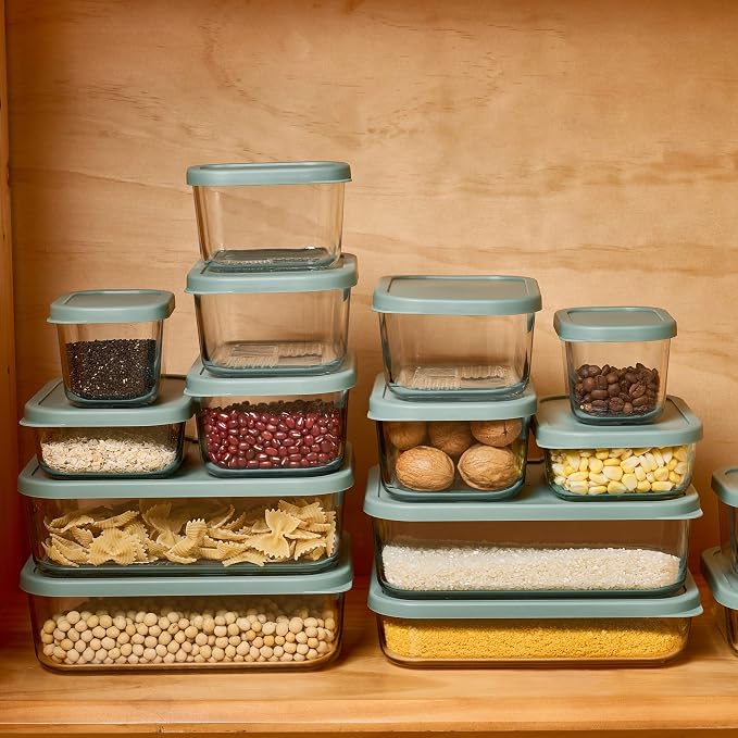 Glass Food Storage Containers with Lids — 4 Piece — 57.5 oz & 40.57 oz Glass with BPA-Free Leakproof Stackable Lids — Microwave, Oven & Dishwasher Safe — Ideal for Meal Prep & More - Soft Sage