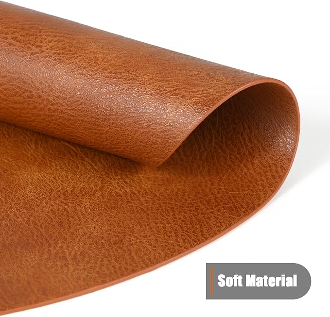 UnivoColors Placemats Round Faux Leather Placemats Set of 6-Waterproof-Wipe Clean-Heat Resistant-Anti Slip Dining Table Place Mats,Suitable for Indoor & Outdoor Use,15".Retro Reddish Brown