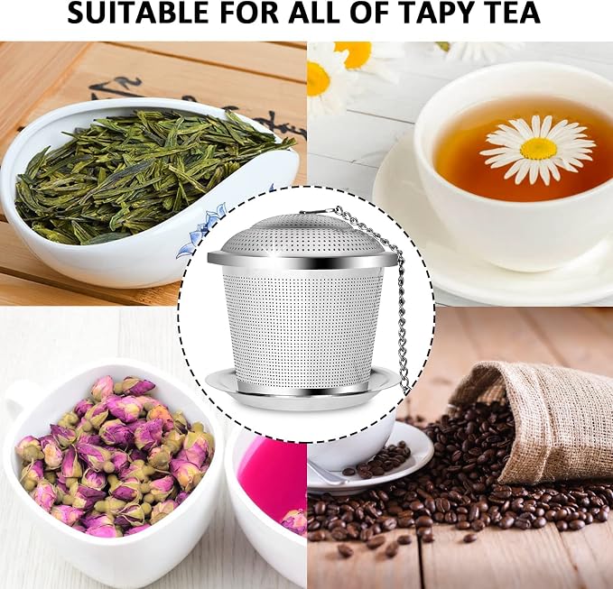 Numola Tea Ball Infuser for Loose Tea with Spoon and Drip Tray, 2Pcs | Loose Leaf Tea Infusers Set, Fine Mesh Tea Steeper, With Spoon and Drip Trays, Extended Chain Hook, Gifts for Men and Women