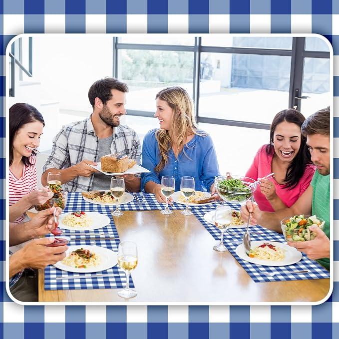 100 Pcs Checkered Paper Placemats Birthday Party Supplies Disposable Placemats for Kids Baby Shower Men Party Decorations Favors 11 x 17 Inch (Blue, White)