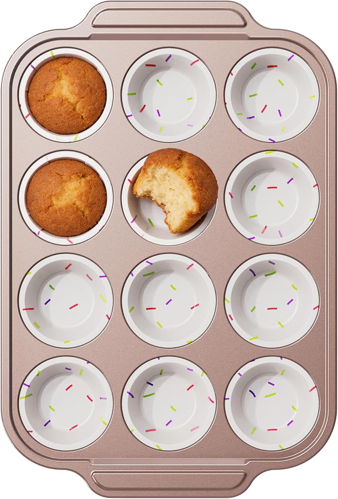 Silicone Muffin Pan for Baking with Metal Frame, 12 Cup Regular Size Cupcake Pan, Nonstick Food Grade Silicone Muffin Tin for Baking, Easy Release Egg Bite Molds, BPA Free