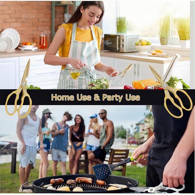 AWinjoy Japanese Gold Kitchen Scissors, Heavy Duty Stainless Steel, Multipurpose Cooking Shears, Dishwasher Safe