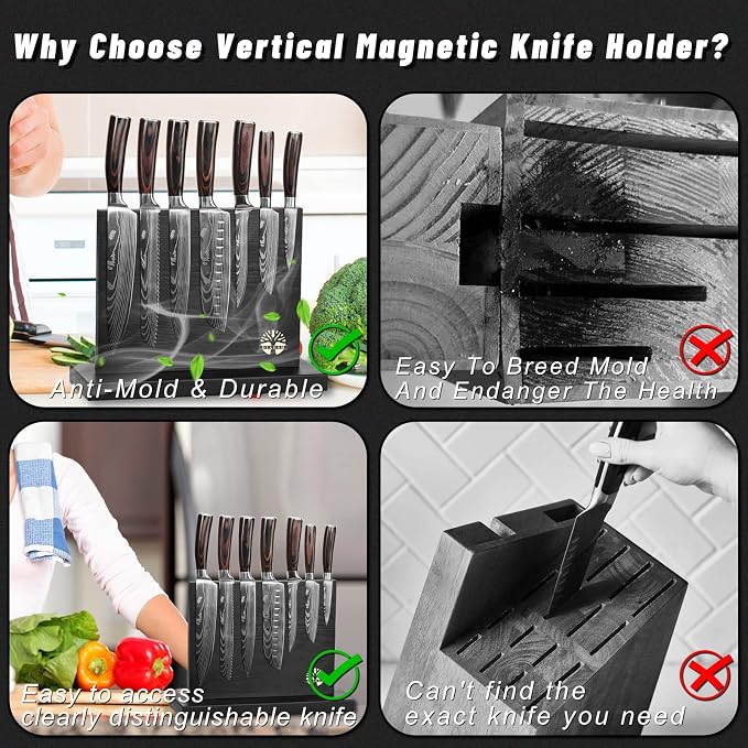 7-Piece Kitchen Knife Set with Magnetic Block - High Carbon Stainless Steel, Hand-Forged, Dishwasher Safe - Professional Knives Set with Block, Versatile Knife Sets for Kitchen