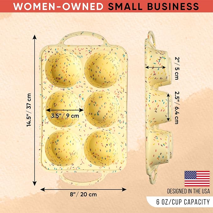 Confetti Silicone Jumbo Muffin Pan, 6 Cup Nonstick Cupcake Pan, BPA-Free | Metal Reinforced Silicone Jumbo Muffin Pan for Baking, Nonstick Silicone Cupcake Pan, Easy Release Surface, Dishwasher Safe