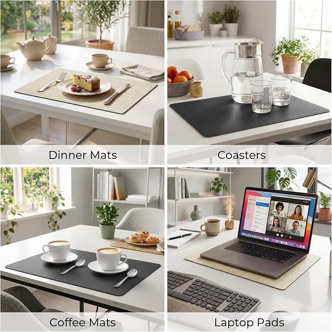 Romanstile Vinyl Placemats Set of 4, Reversible Faux Leather Heat Resistant Wipeable Table Mats, Waterproof Washable Non-Slip Table Placemats for Dining/Kitchen/Party/Outdoor (Grey Beige, 12" x 17")