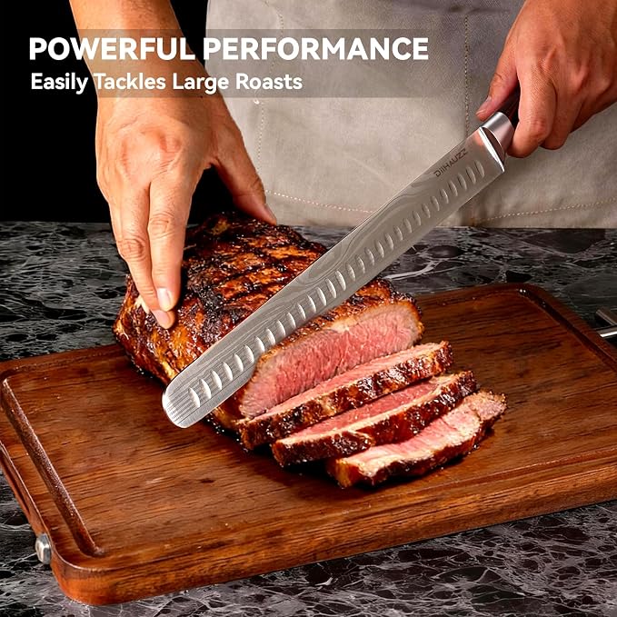 DiiHAUZZ Brisket Slicing Knife, 12 Inch Carving Knife for Meat Cutting | High Carbon Stainless Steel, Non-Stick Granton Edge, Ergonomic Pakkawood Handle, Razor Sharp for Turkey, Roasts and BBQ