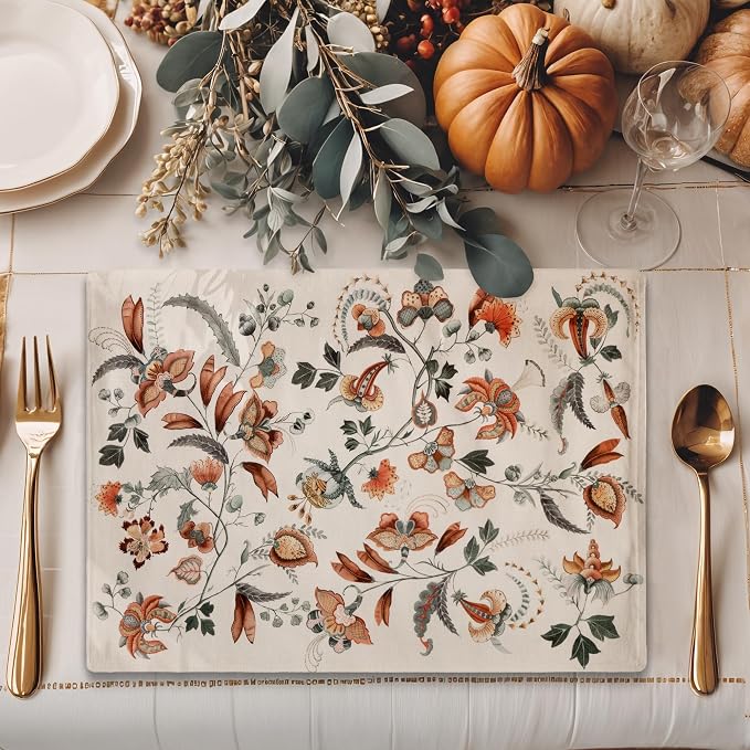 Maison d' Hermine Placemats Set of 4 Reusable 100% Cotton (13"x19") | Cloth Place Mats Washable Table Mats for Kitchen Dining Party Wedding Hotel Home Thanksgiving Christmas - Dalida