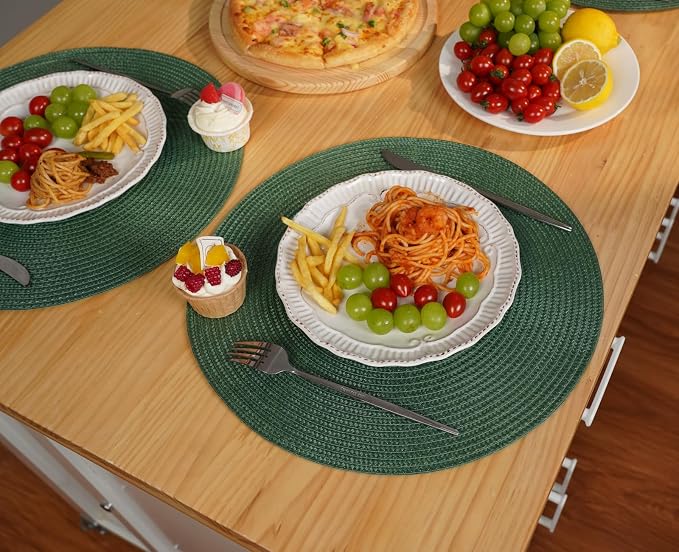 Zupro Round Olive Green Placemats Set of 6 Braided15 Indoor/Outdoor Use | Heat Resistant Non-Slip Washable, for Kitchen Dining Tables Dinner Parties Thanksgiving Christmas and Everyday Use