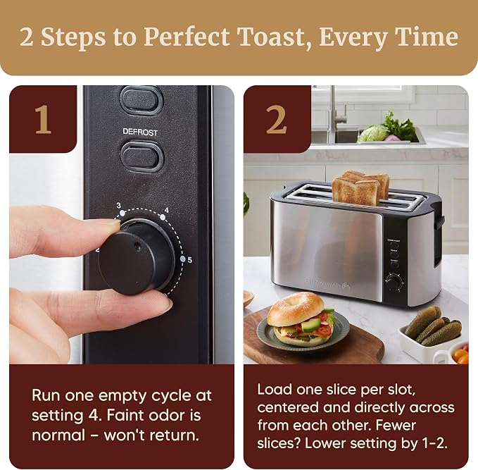 Elite Gourmet ECT-3100 4-Slice Long Slot Toaster, Stainless Steel | Extra-Wide Slots Fit Bagels, Sourdough & Texas Toast, 6 Browning Settings, Reheat, Defrost & Cancel, Built-In Warming Rack