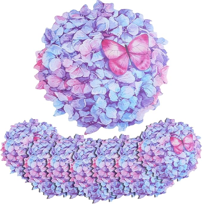 Glenmal 100 Pcs Hydrangea Placemats Purple Floral Place Mats Disposable Summer Flower Paper Decorative Placemats Bulk for Dining Table Mat Tea Party Wedding Kitchen Decor Bridal Baby Shower 13 Inch