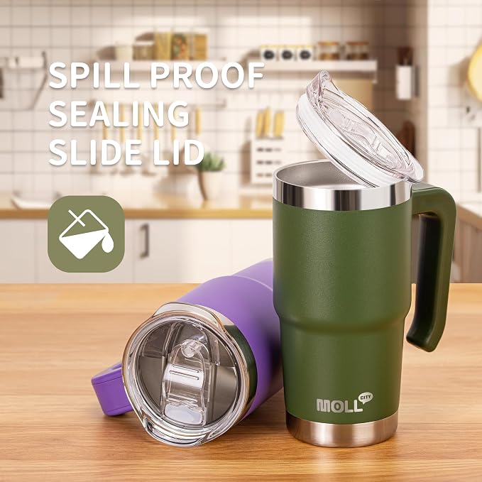 16 oz Tumbler with Handle, Lid & Straw,Grass Green | BPA Free, Food-Grade Safe Reusable Metal Water Bottle,Leak Proof Design,Sweat-Free Double Wall
