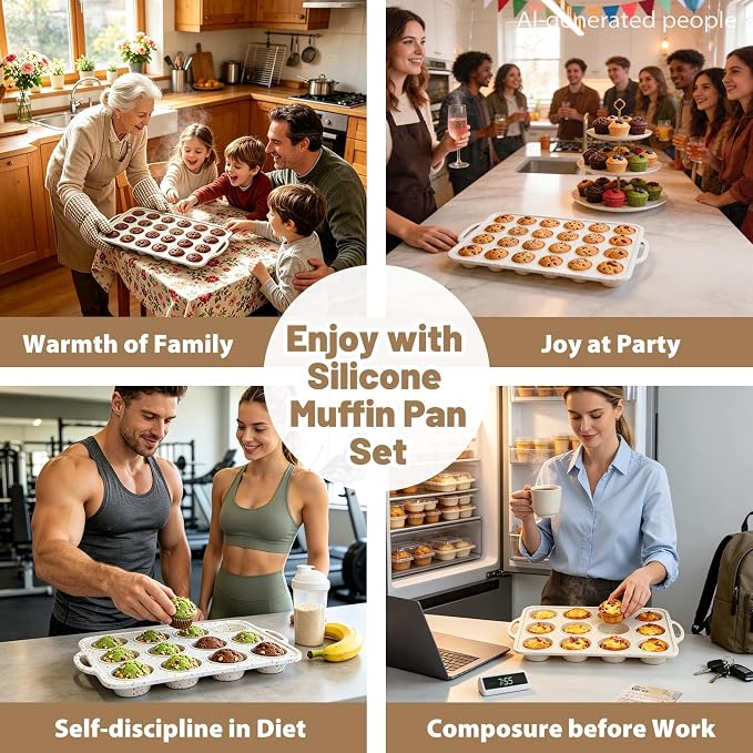 Silicone Mini Muffin Pan Set: 12 & 24 Small Cupcake Baking Pan with Frame | Easy Release - Complete Shaping Each Use Avoid Re-baking - BPA-free Muffin Trays Reinforced Frame for Oven Home Bakers Vnray