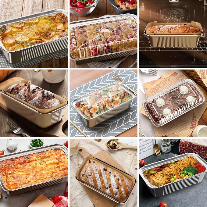 Gyreuni 80 Pack Disposable Aluminum Loaf Pans with Lids, 8.3 x 4.1 Inch | Ideal for baking bread, banana bread, meatloaf, pound cake, brownies and other homemade treats.