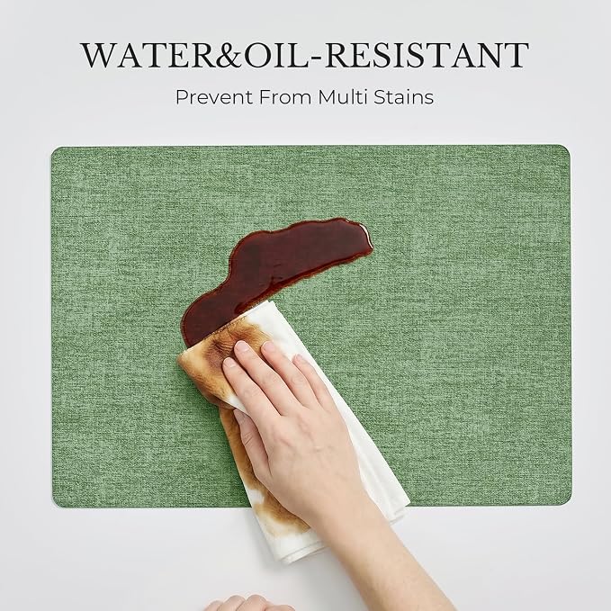 Romanstile Vinyl Placemats Set of 6, Reversible Faux Leather Heat Resistant Wipeable Table Mats, Waterproof Washable Non-Slip Table Placemats for Dining/Kitchen/Outdoor (Grey DarkGreen, 12" x 17")