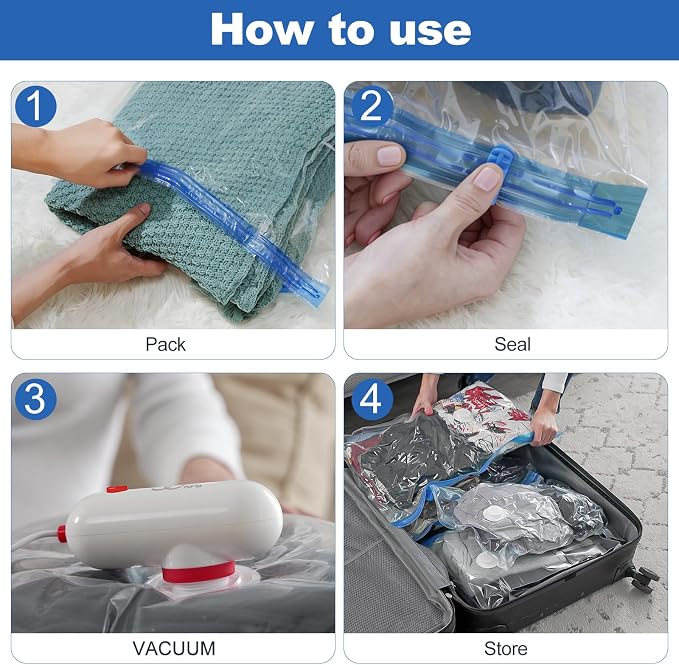 VMstr 15 Pack Travel Vacuum Storage Bags with USB Pump, Vacuum Packing Seal for Luggage and Suitcase, Space Saver for Clothes and Clothing Travel