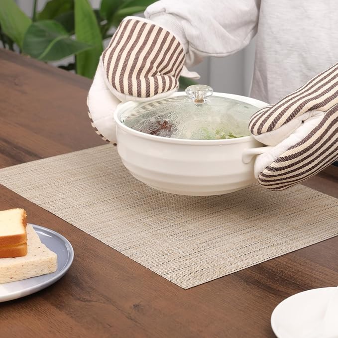 Myir JUN Placemats Set of 10 Kitchen and Dining Table Placemats | Vinyl Placemats Place Mats Indoor/Outdoor Set of 10 Washable Table Mats Non-Slip Place mats for Dining Table, Beige