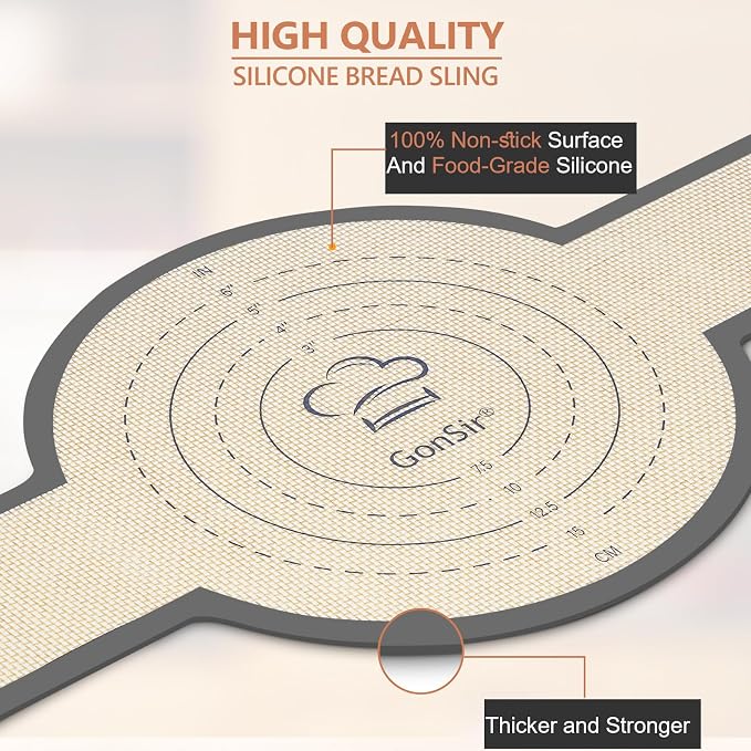 Silicone Bread Sling, 2 Pcs Silicone Baking Sling with Longer Handles, Non-Stick & Easy Clean Dutch Oven Baking Mat to Transfer SourDough Easily, Reusable Bread Mat Set
