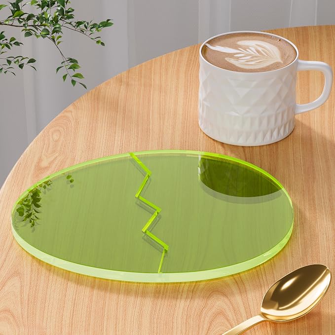 Acrylic Coaster Decorative Plates,Office Desk Accessories, Clear Dinosaur Egg Shape Coffee Cup Decor, Perfect for Tabletop Protection and Display.