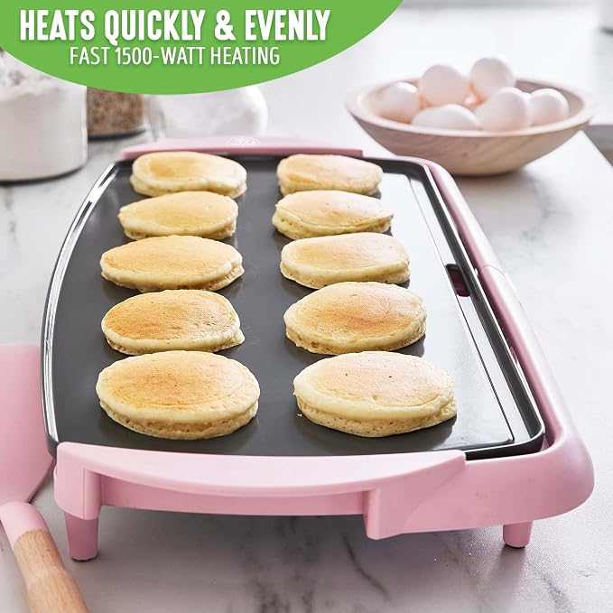 GreenLife 20" Extra Large Electric Griddle, Pink | PFAS-Free Ceramic Nonstick Coating, Temperature Control, Removable Dishwasher Safe Drip Tray, Pancakes, Eggs, Omelet, Burgers