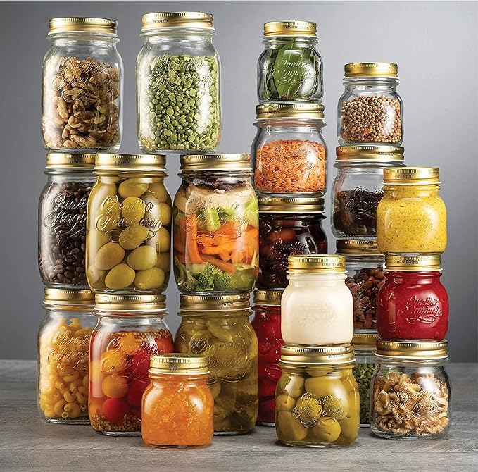 Bormioli Rocco Quattro Stagioni Mason Jar - ClearGold, 17 Oz., Set of 6