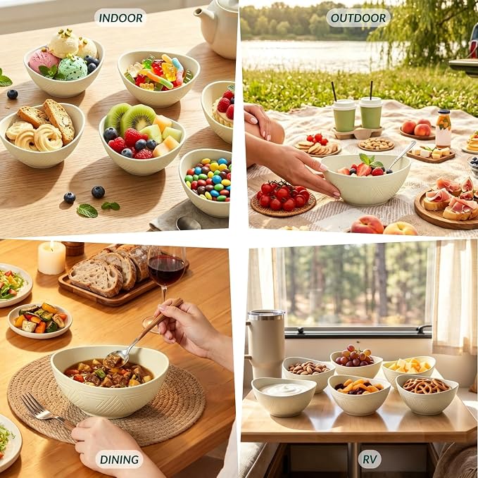 Unbreakable Cereal Bowls Wheat Straw Bowls Set 26 OZ Plastic Bowls Alternative for Kitchen 6 PCS Resuable Dessert Bowls for Party,New Home,Dorm Microwave & Dishwasher Safe-Beige