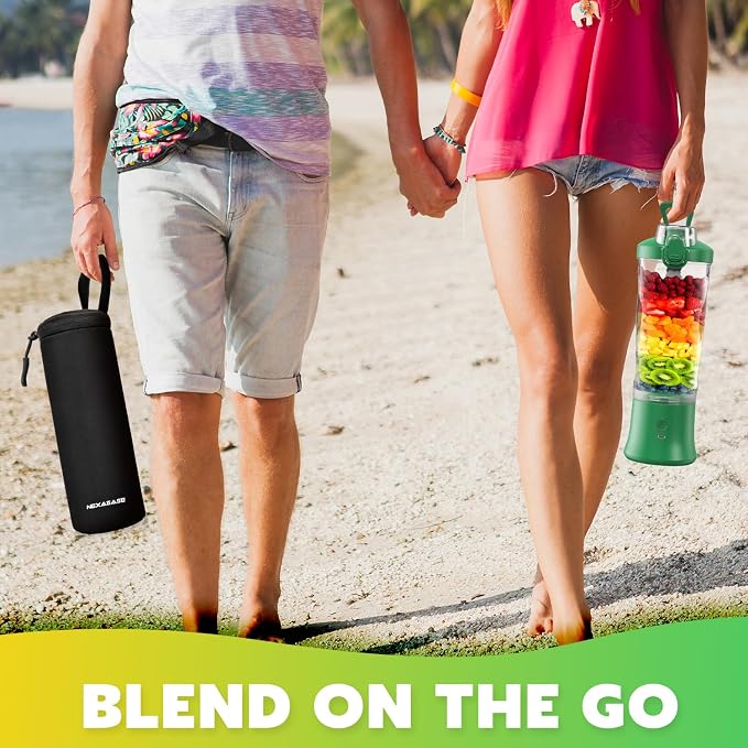Portable Blender Personal Juicer for Shakes Smoothies with Insulated Sleeve | 20 Oz Electric Protein Shaker Bottle, Travel Lid, USB-C Rechargeable, Mini Small Cordless Blender Cup for Kitchen Travel Gym