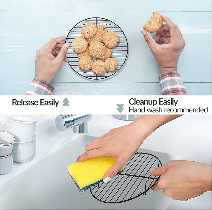 TeamFar Round Cooling Rack, 7.5" Non-stick Stainless Steel Baking Rack | 2 Pack Coated Cooking Wire Racks for Baking/Roasting/Steaming/Cooling, Healthy & Heavy-Duty, Oven Safe & Easy to Clean