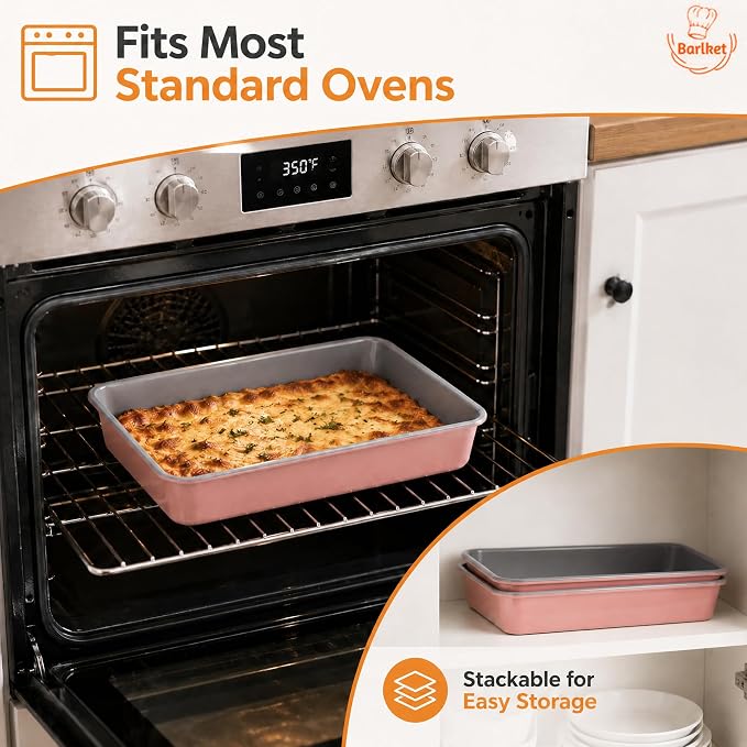 9x13 Baking Pan 2 Pack, Heavy Duty 2.5" Deep Lasagna Pan Nonstick | 9 x 13 Cake Pan Carbon Steel Lasagna Pans, 2.5 Inch Deep 13 x 9 Rectangular Cake Pans Set for Brownies, Casserole & Roasting