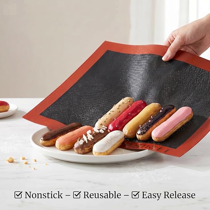 Perforated Silicone Baking Mats - Eclair Mat, Full Sheet 15x23”, Pack of 10 | Eclair Silicone Baking Mat, Nonstick Reusable Breathable Air Mat, Heat Resistant, For Pizza, Pastry, Pie Crust, Sugar Cookie