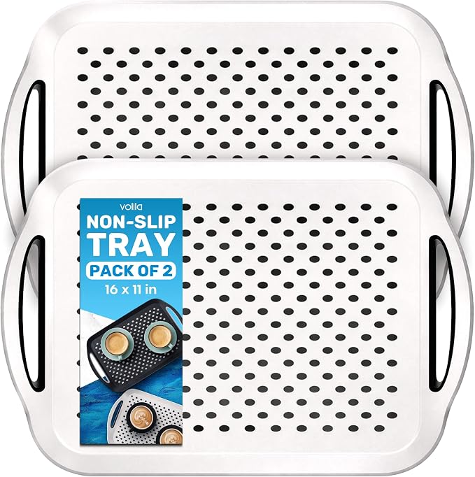 Food Trays for Eating on Couch - 2 Pack - Non Slip Dinner Trays for Eating Set of 2 Non Slip Serving Tray and Food Tray with Handles (White)