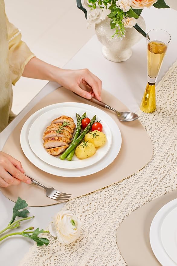 FHGNYSM Ivory Bone China Dinnerware Set for 4, | microwave and dishwasher safe, 1800°F vitrified dishes, BPA free dinnerware for Kitchen, Wedding and Housewarming
